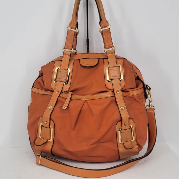 Hype Handbags - Hype Orange Pebbled Leather Satchel Crossbody Bag Gold Hardware